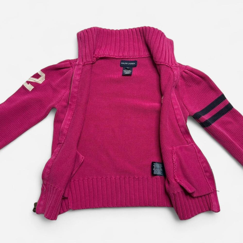 Ralph Lauren Pink Zip Sweater Girls 6X Knit Pony Logo Full Zip - Picture 5 of 8